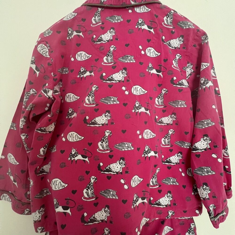 Mahogany Womens S Pajama Set Cats Meow Pink Pockets 100% Cotton - Picture 3 of 10